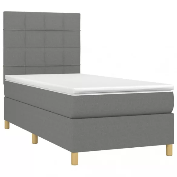 sötétszürke szövet rugós és LED-es ágy matraccal 90x190 cm