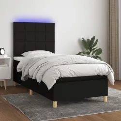 fekete szövet rugós és LED-es ágy matraccal 90x190 cm