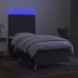 sötétszürke szövet rugós és LED-es ágy matraccal 90x200 cm