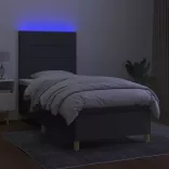 sötétszürke szövet rugós és LED-es ágy matraccal 100x200 cm