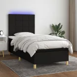 fekete szövet rugós és LED-es ágy matraccal 100x200 cm