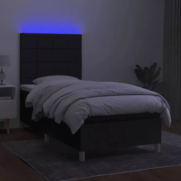 fekete szövet rugós és LED-es ágy matraccal 100x200 cm