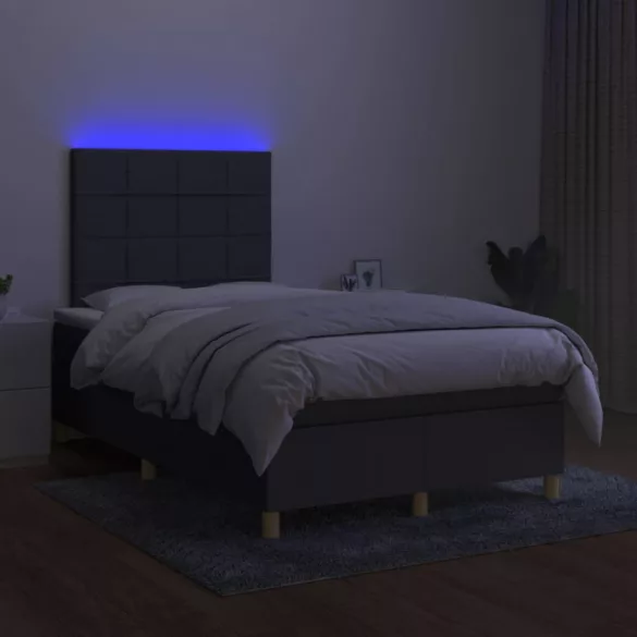 sötétszürke szövet rugós és LED-es ágy matraccal 120 x 200 cm