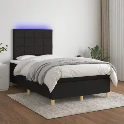 fekete szövet rugós és LED-es ágy matraccal 120 x 200 cm