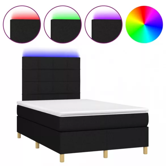 fekete szövet rugós és LED-es ágy matraccal 120 x 200 cm