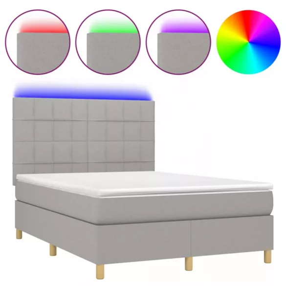 sötétszürke szövet rugós és LED-es ágy matraccal 140x190 cm