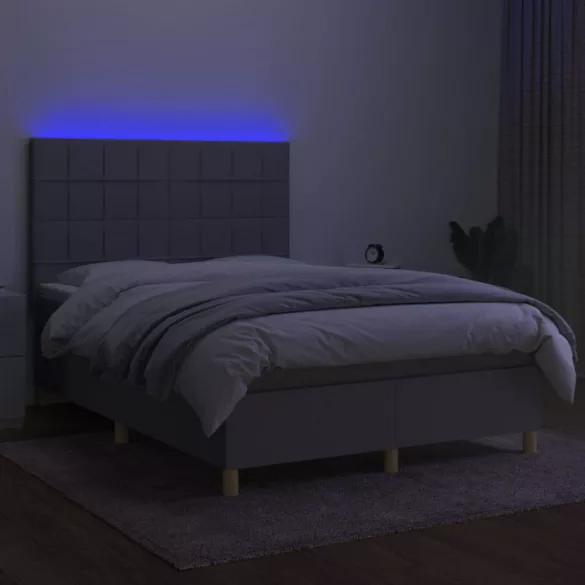 sötétszürke szövet rugós és LED-es ágy matraccal 140x190 cm