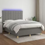 sötétszürke szövet rugós és LED-es ágy matraccal 140x190 cm