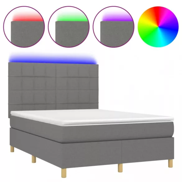 sötétszürke szövet rugós és LED-es ágy matraccal 140x190 cm