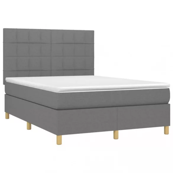 sötétszürke szövet rugós és LED-es ágy matraccal 140x190 cm