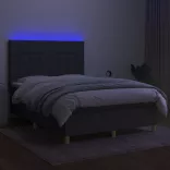 sötétszürke szövet rugós és LED-es ágy matraccal 140x190 cm