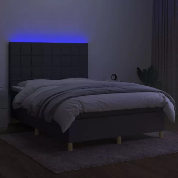 sötétszürke szövet rugós és LED-es ágy matraccal 140x190 cm