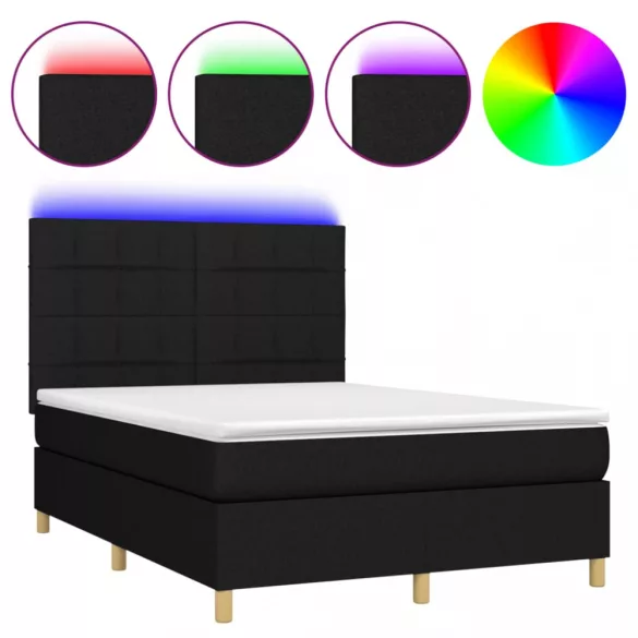 fekete szövet rugós és LED-es ágy matraccal 140x190 cm