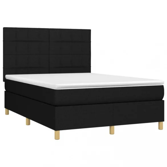 fekete szövet rugós és LED-es ágy matraccal 140x190 cm