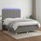 sötétszürke szövet rugós és LED-es ágy matraccal 140x200 cm