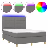 sötétszürke szövet rugós és LED-es ágy matraccal 140x200 cm
