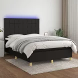 fekete szövet rugós és LED-es ágy matraccal 140x200 cm