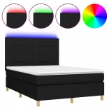 fekete szövet rugós és LED-es ágy matraccal 140x200 cm