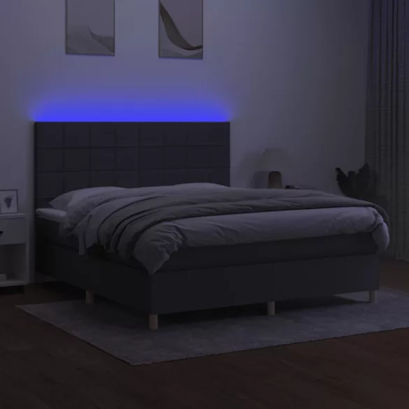 sötétszürke szövet rugós és LED-es ágy matraccal 160x200 cm