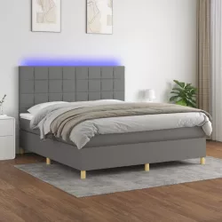   sötétszürke szövet rugós és LED-es ágy matraccal 180 x 200 cm