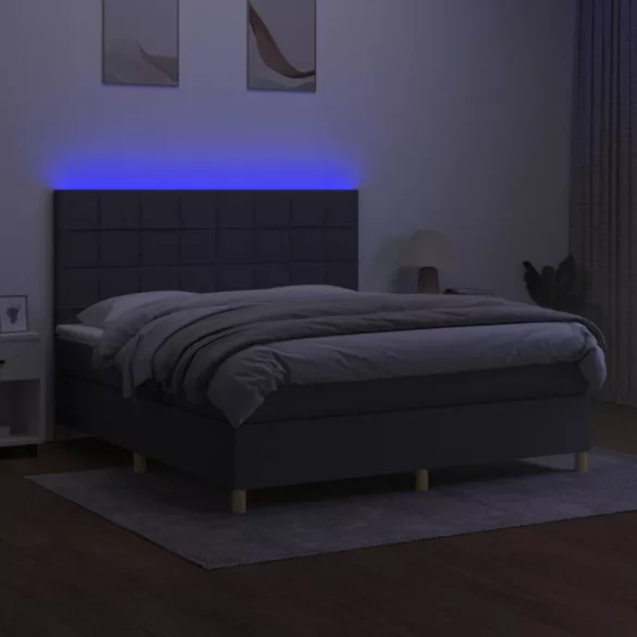 sötétszürke szövet rugós és LED-es ágy matraccal 180 x 200 cm