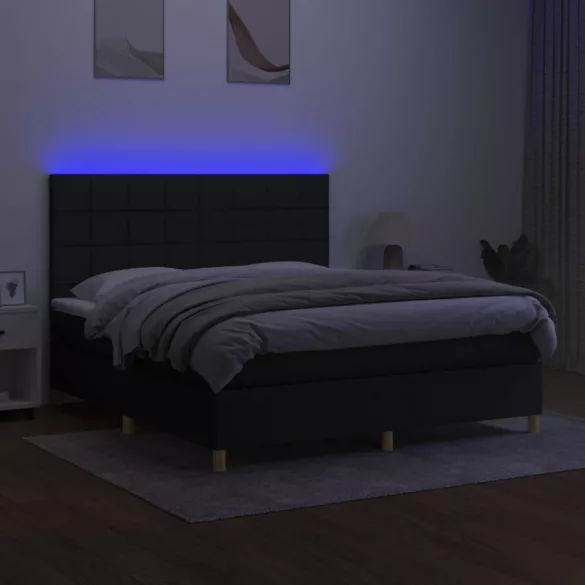 fekete szövet rugós és LED-es ágy matraccal 180 x 200 cm