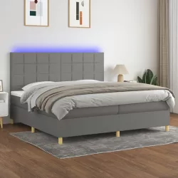   sötétszürke szövet rugós és LED-es ágy matraccal 200x200 cm