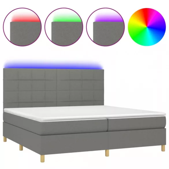 sötétszürke szövet rugós és LED-es ágy matraccal 200x200 cm