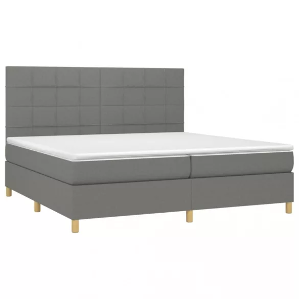 sötétszürke szövet rugós és LED-es ágy matraccal 200x200 cm