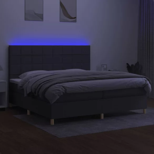 sötétszürke szövet rugós és LED-es ágy matraccal 200x200 cm