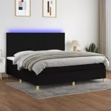 fekete szövet rugós és LED-es ágy matraccal 200x200 cm
