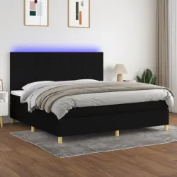 fekete szövet rugós és LED-es ágy matraccal 200x200 cm