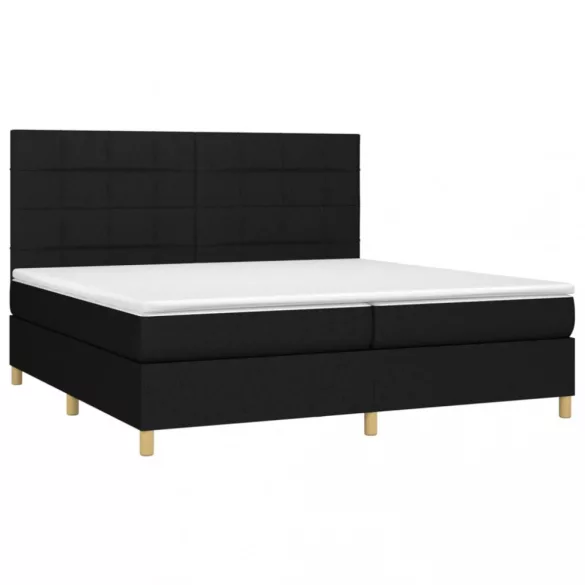 fekete szövet rugós és LED-es ágy matraccal 200x200 cm