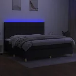 fekete szövet rugós és LED-es ágy matraccal 200x200 cm
