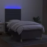 sötétszürke szövet rugós és LED-es ágy matraccal 80 x 200 cm