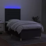fekete szövet rugós és LED-es ágy matraccal 80 x 200 cm