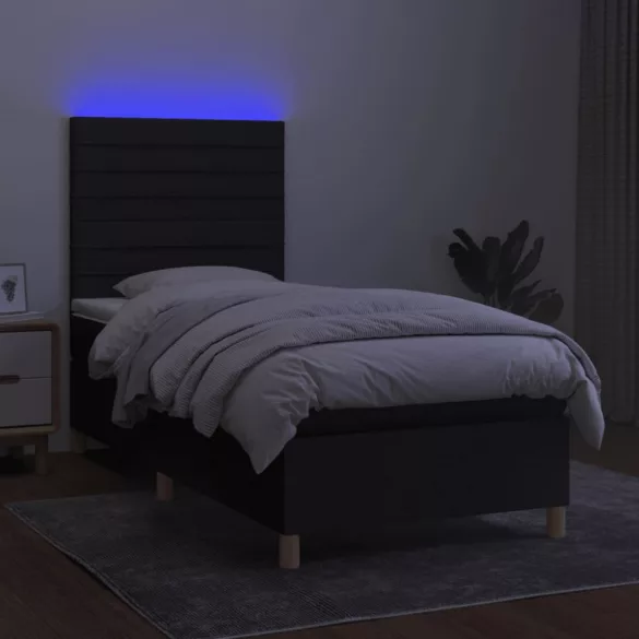 fekete szövet rugós és LED-es ágy matraccal 80 x 200 cm