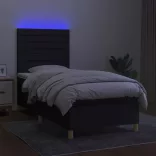 fekete szövet rugós és LED-es ágy matraccal 90x190 cm
