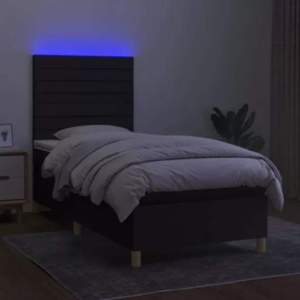 fekete szövet rugós és LED-es ágy matraccal 90x190 cm