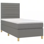 sötétszürke szövet rugós és LED-es ágy matraccal 90x200 cm