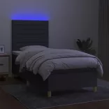 sötétszürke szövet rugós és LED-es ágy matraccal 100x200 cm