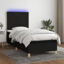 fekete szövet rugós és LED-es ágy matraccal 100x200 cm