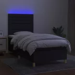 fekete szövet rugós és LED-es ágy matraccal 100x200 cm
