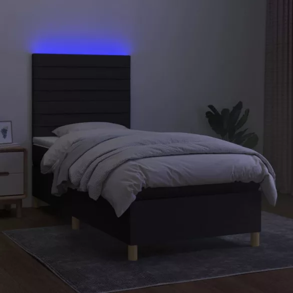 fekete szövet rugós és LED-es ágy matraccal 100x200 cm