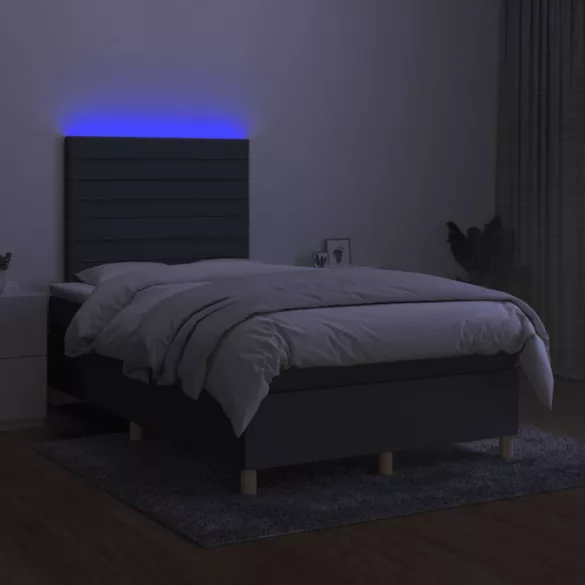 sötétszürke szövet rugós és LED-es ágy matraccal 120 x 200 cm