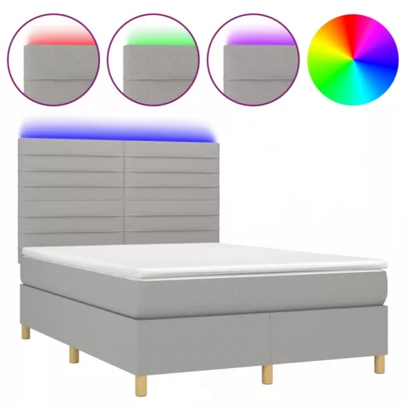 sötétszürke szövet rugós és LED-es ágy matraccal 140x190 cm