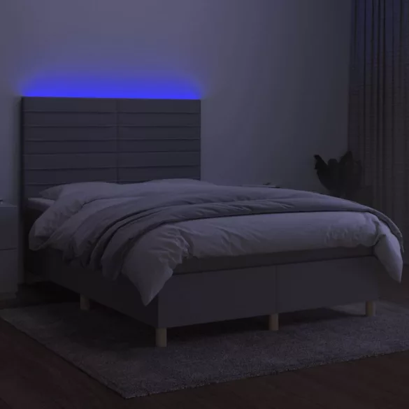 sötétszürke szövet rugós és LED-es ágy matraccal 140x190 cm
