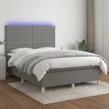 sötétszürke szövet rugós és LED-es ágy matraccal 140x190 cm