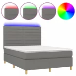 sötétszürke szövet rugós és LED-es ágy matraccal 140x190 cm