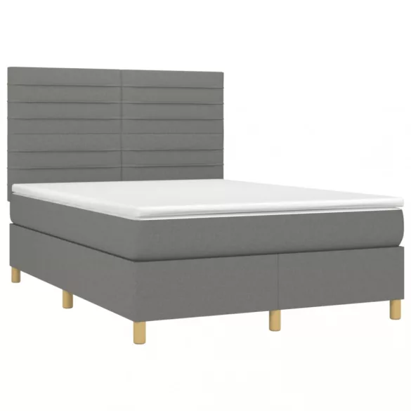 sötétszürke szövet rugós és LED-es ágy matraccal 140x190 cm